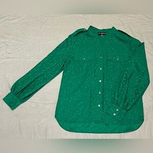 Karl Lagerfeld S Flowy Green Printed Button Up Blouse
